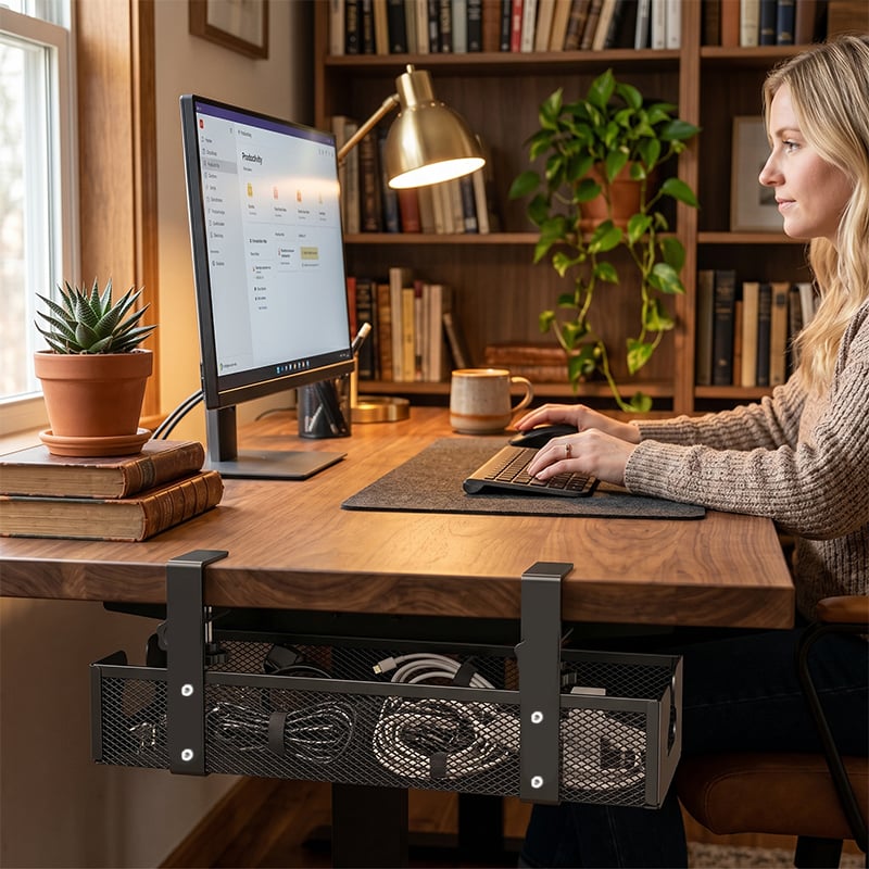 Adjustable No-Drill Under-Desk Cable Organizer