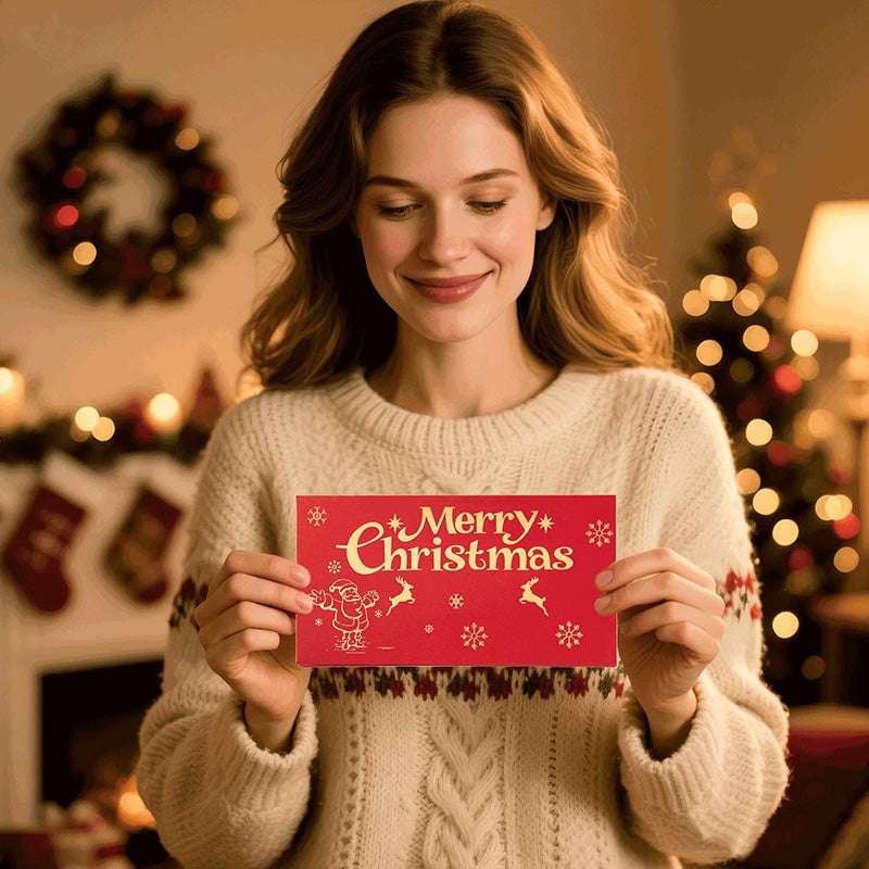 Enveloppe rouge de Noël pliable à 6 compartiments