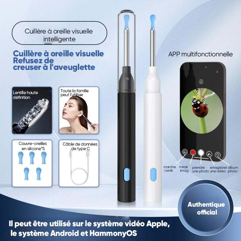 Kit d'épilation des oreilles avec caméra HD, Endoscope auriculaire avec lumières LED