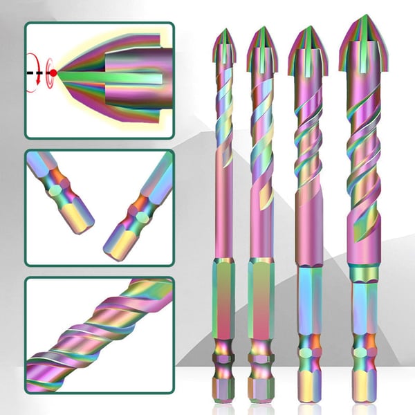 4pcs Titanium Coated Spiral Four-blade Eccentric Drill Bits