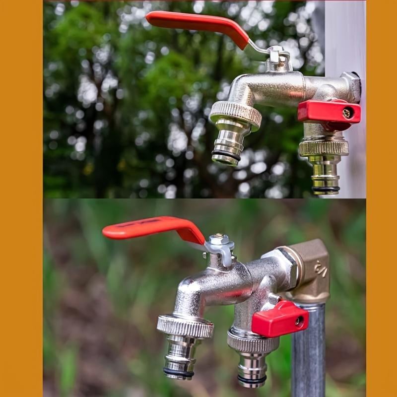 Robinet double sortie en alliage de zinc pour jardinage