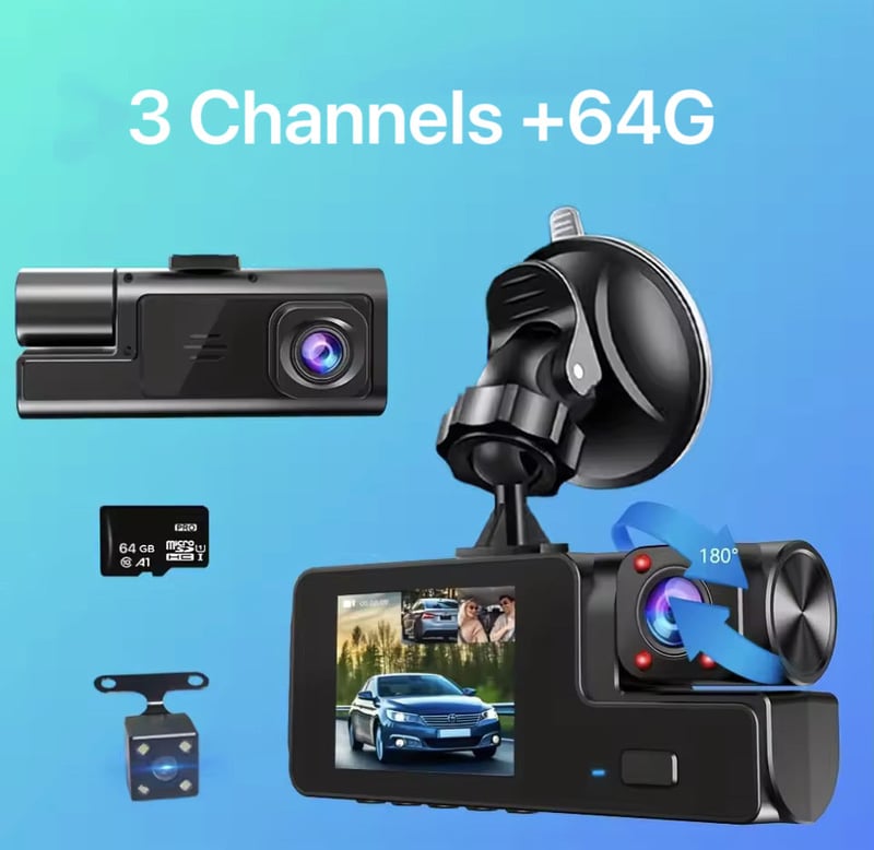 Sakerplus 3 Channel Dash Cam Front and Rear Inside
