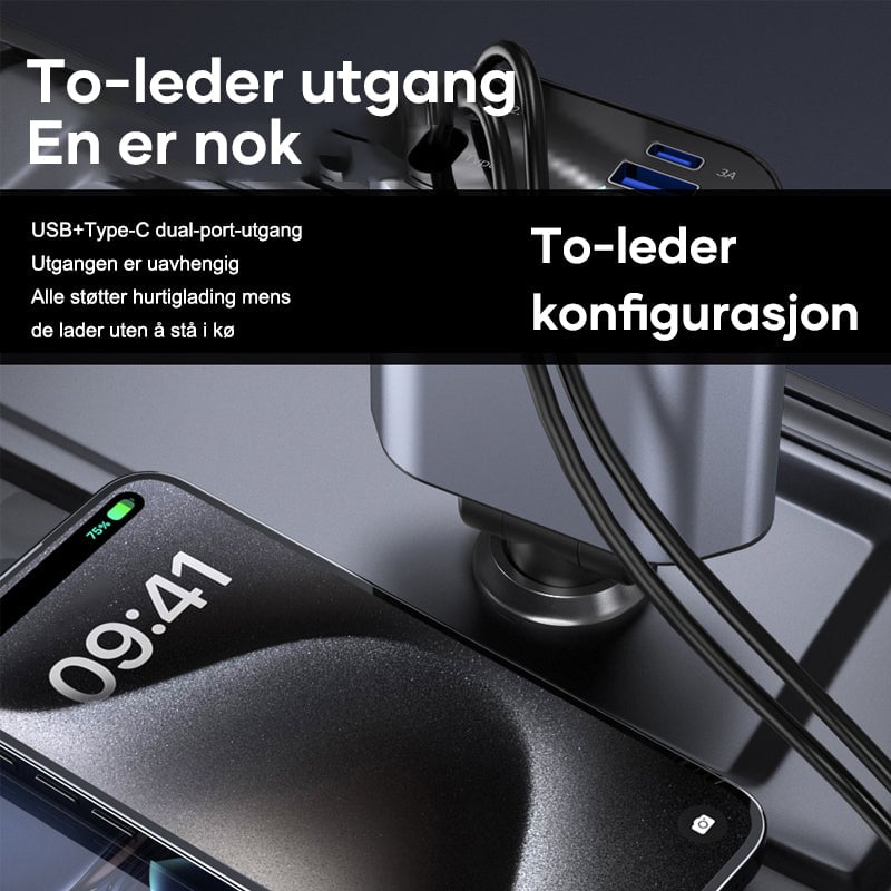 Hurtiglading Uttrekkbar Bil Lader