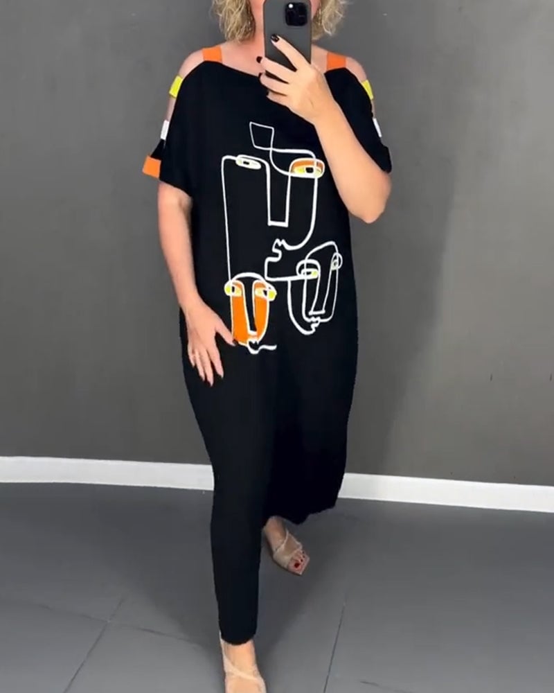 Robe Épaules Dénudées Découpée Imprimé Fente