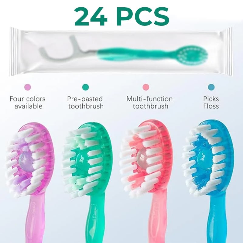 Mini Toothbrush 5 in 1 Tool (Toothpaste + Floss + Pick + Tongue Scraper) Portable Travel Set