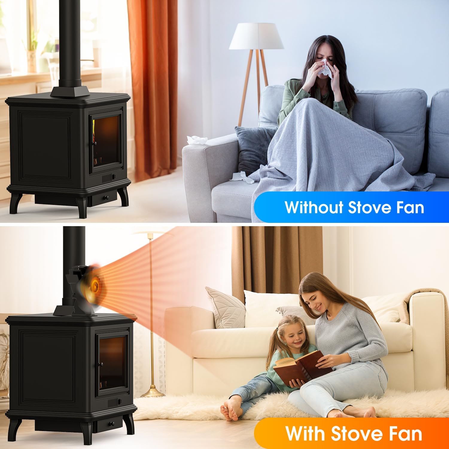 4-Blade Fireplace Fan for Wood Burning Stove