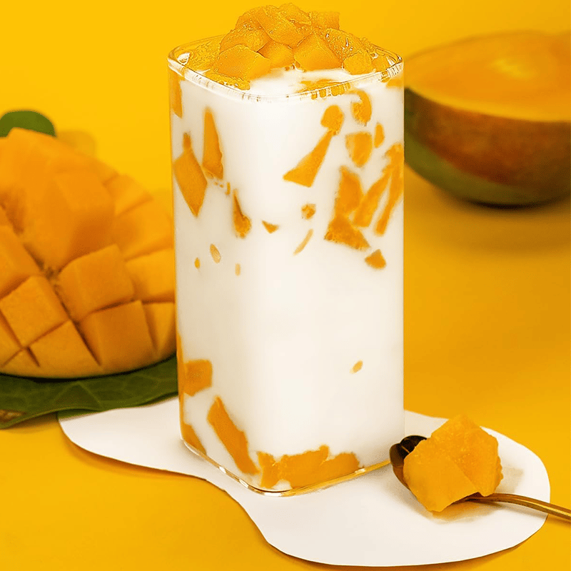 Stylish Square Glass Drink Cup with Lid and Straw