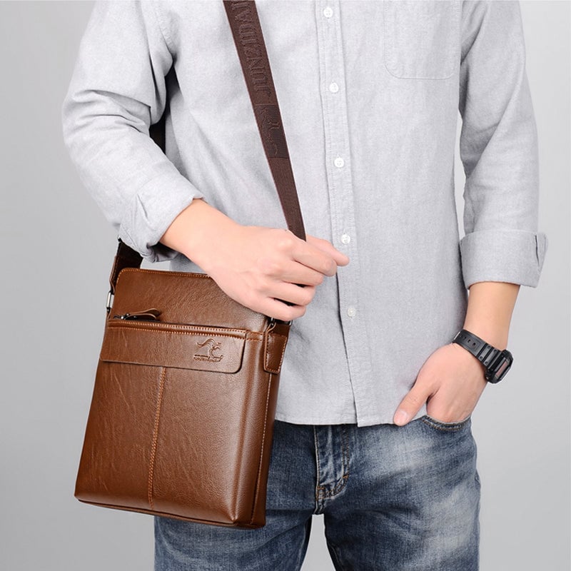 Kangaroo Men's Leather Messenger Bag, Business Briefcase Shoulder Bag