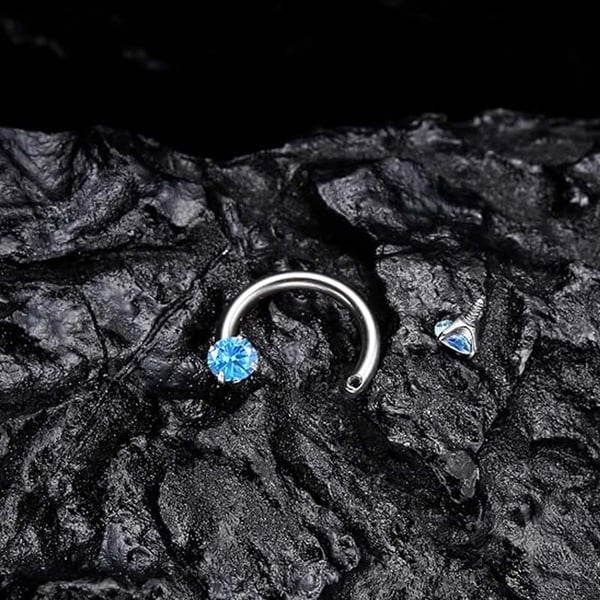 Zirkonia Hestesko Ring med Gjengede Stener for Piercinger