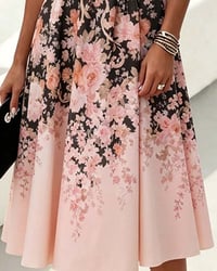 Sleeveless Crew Neck High Waist Printed Dress