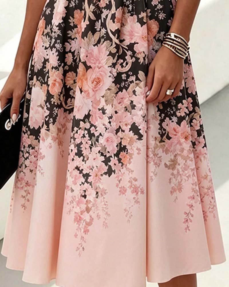 Sleeveless Crew Neck High Waist Printed Dress