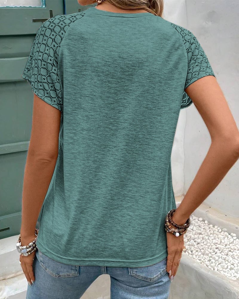 T-Shirt Solide Couleur Creuse Col Rond Slim