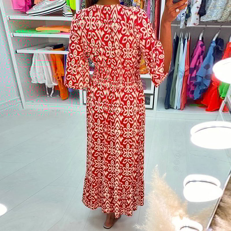 Punainen painettu Maxi-mekko