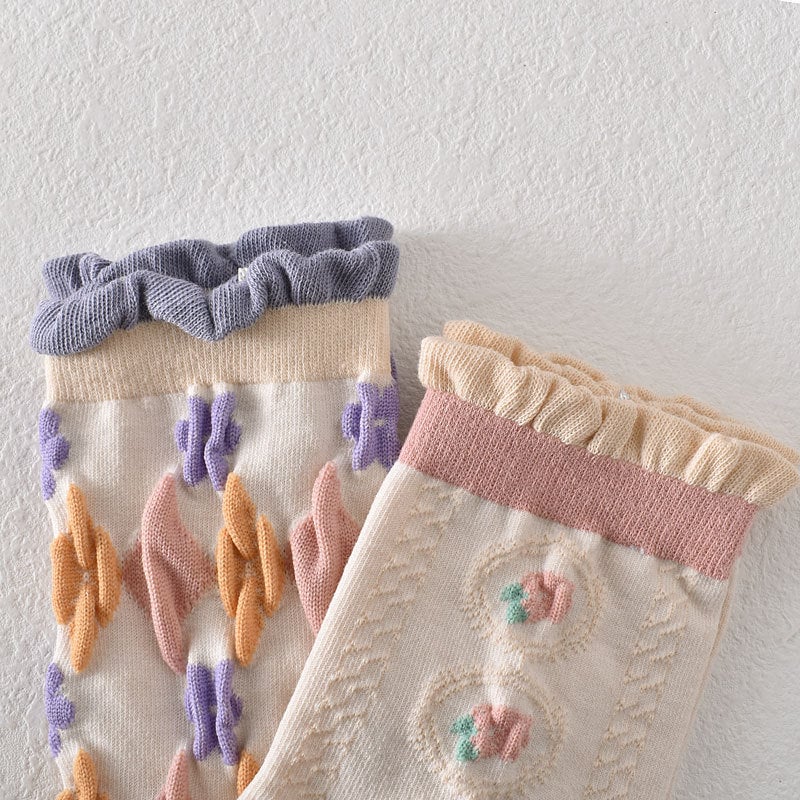 10 Pairs Women's Pink Floral Cotton Socks