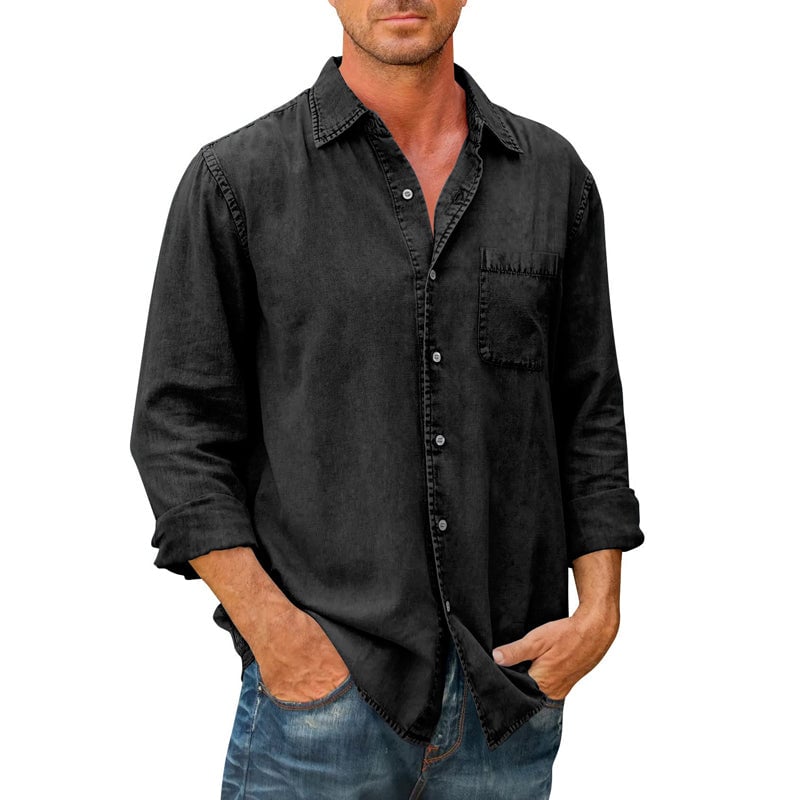 Mens Denim Long Sleeve Button Down Shirt