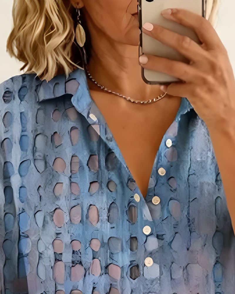 Polka Dot Print Button Half-Placket Blouse