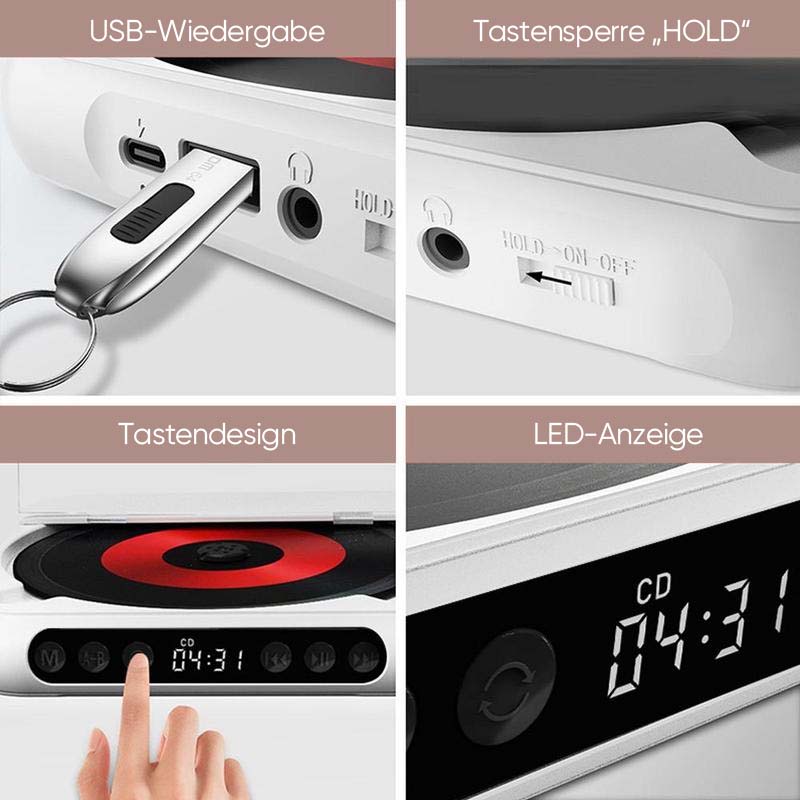Tragbarer CD-Player mit Bluetooth-Kompatibilität