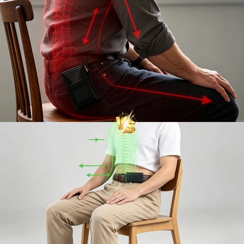 Comparison of sitting with a back-pocket wallet versus wearing a belt wallet