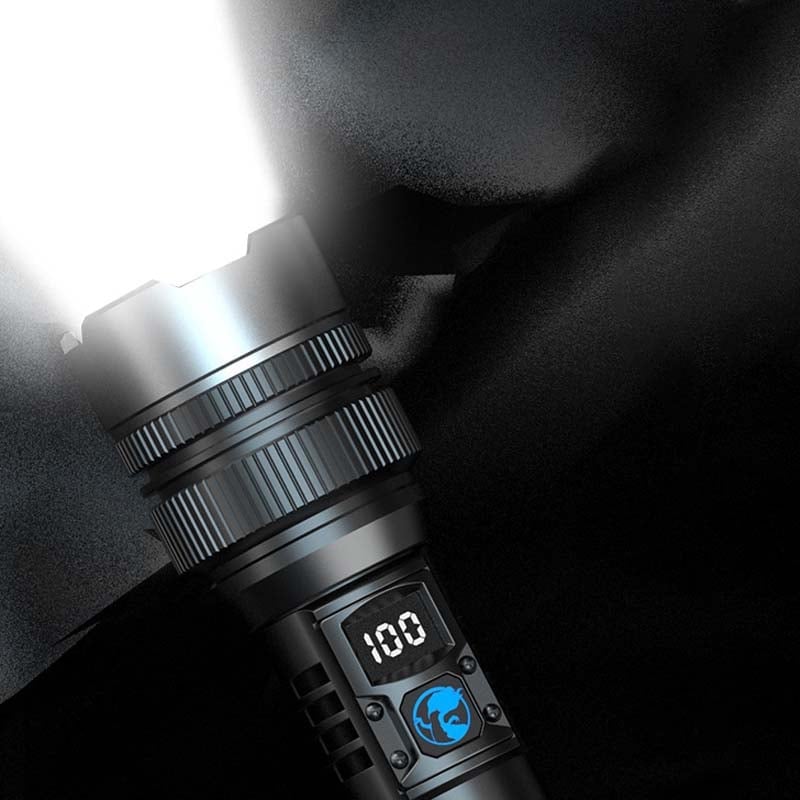 Waterdichte, oplaadbare 2-in-1 zaklamp met digitaal display en sterk licht