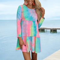 Tie-dye Printed Long-sleeve Panelled Dress