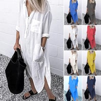 Elegant Enfärgad Slit Skjortklänning