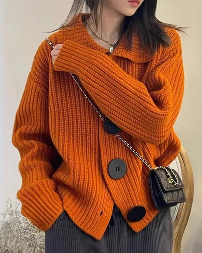 Vævet strikcardigan med store knapper