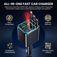 7-in-1 Universal Retractable Car Charger with Intelligent Voltage Display and Starry Sky Light