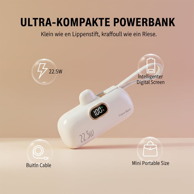 Mini-Powerbank mit integriertem Kabel