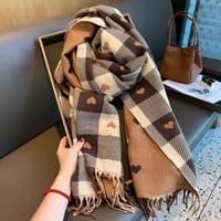 Cozy Heart Plaid Scarf – Soft Winter Wrap for Girls Or Couples