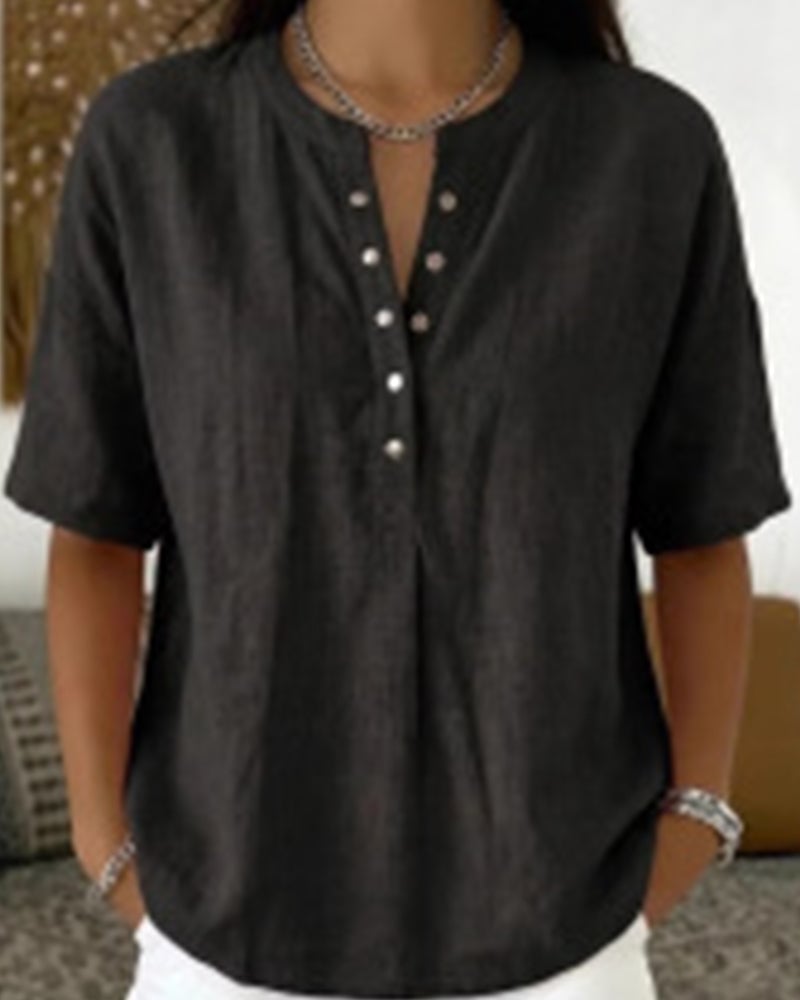 Solid Color Casual Short Sleeve Blouse