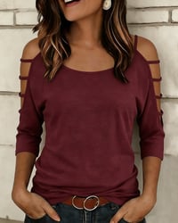Solid Color Elbow-Length Sleeve Off-Shoulder T-Shirt