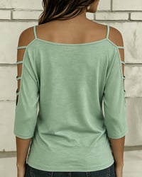 Solid Color Elbow-Length Sleeve Off-Shoulder T-Shirt