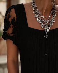 Square Neck Ribbed Lace Patchwork Blouse