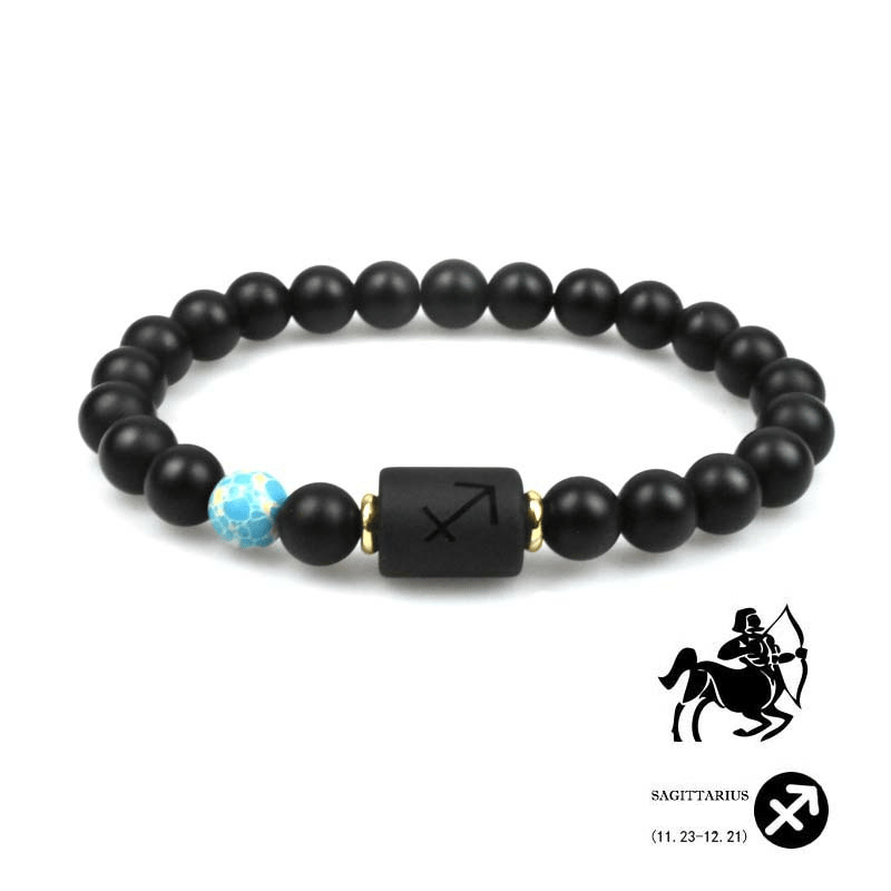 Armband mit Perlen aus schwarzem Achat mit zwölf Sternbildern