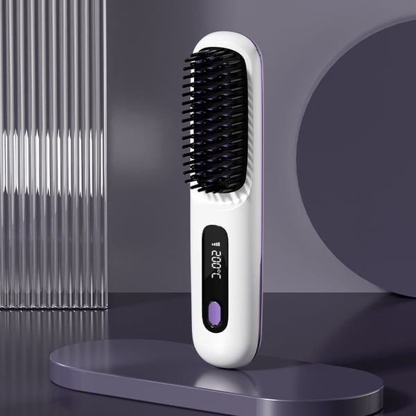 Ceramic Heated Cordless Portable Curling Straightening Brush