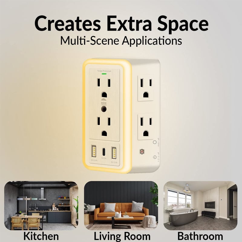 USB Light-Sensing 6-Outlet Power Strip