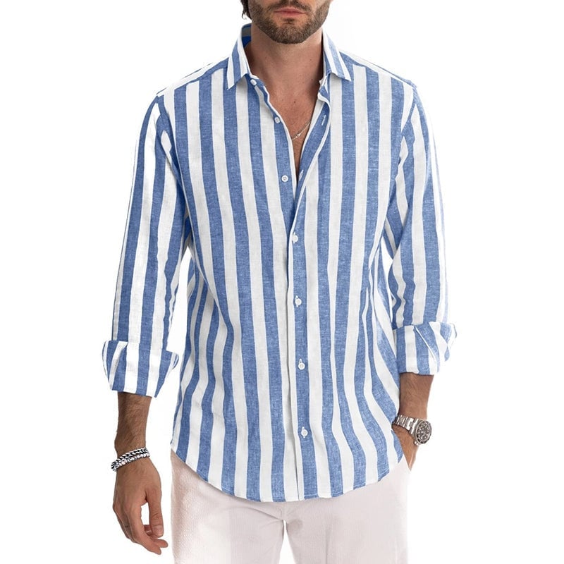 Camicia da uomo a maniche lunghe con bottoni a righe