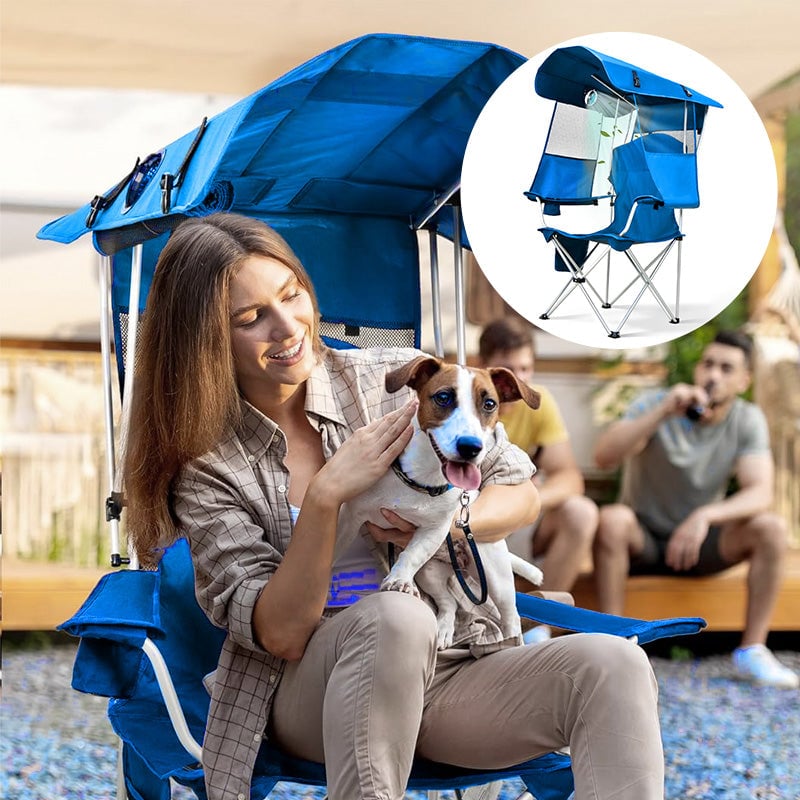 Foldable Camping Chair with Canopy and Fan