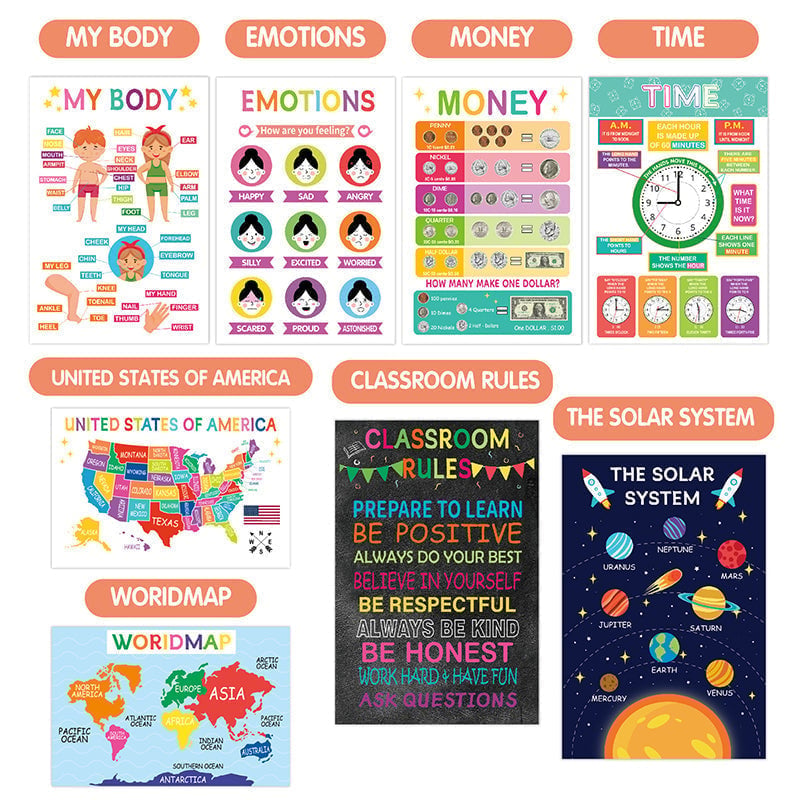 Colorful Educational Posters（16PCS/SET ）