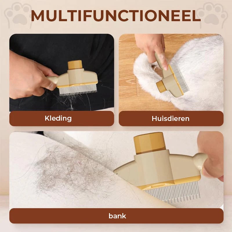 Zelfreinigende verzorgingsborstel voor huisdieren