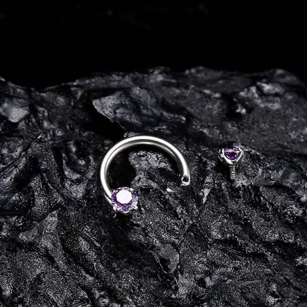 Zirkonia Hestesko Ring med Gjengede Stener for Piercinger