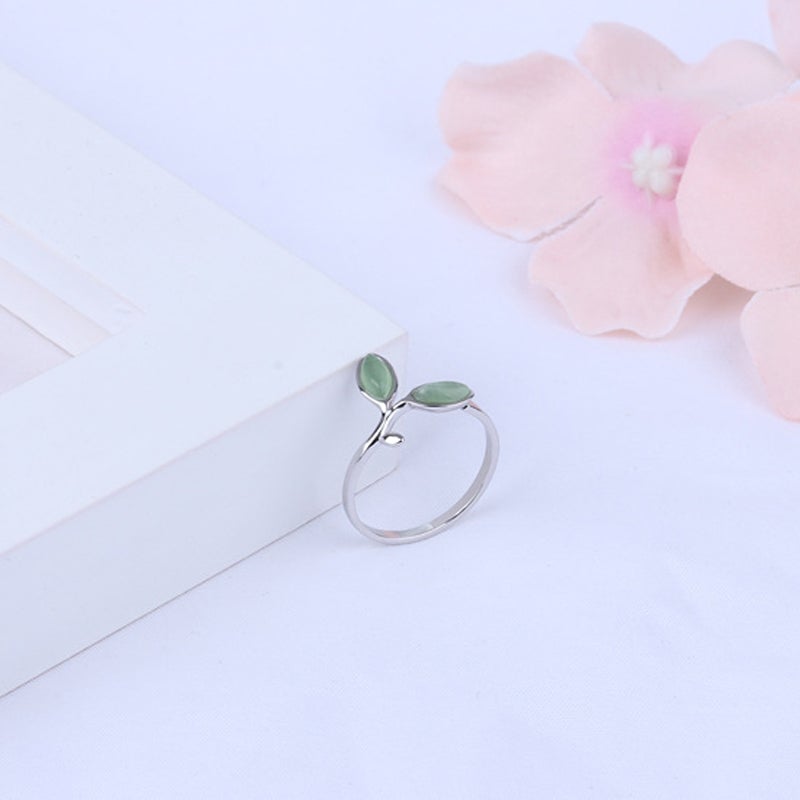 Spring in the Air Green Leaf 925 Sterling Silver Open Ring