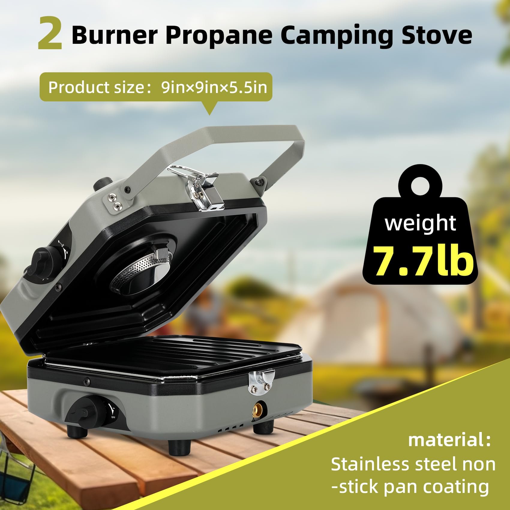 Sakerplus 2 Burner Propane Camping Stove with Grill-upsell