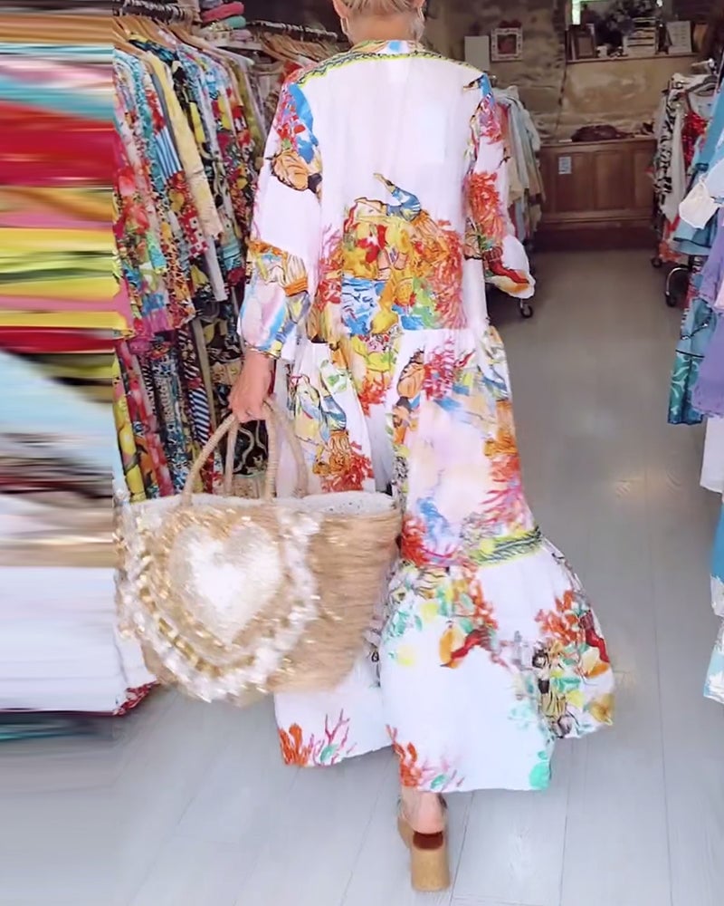 Boho patchwork-kjole med print