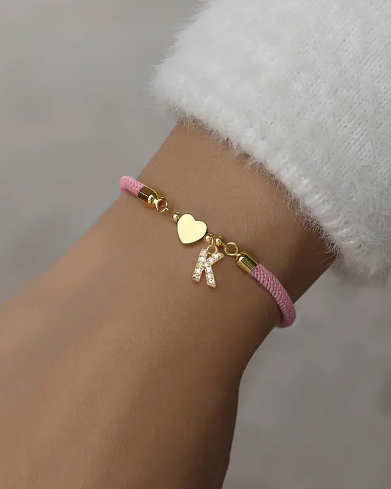 Initialt Hjärta Charm Länk Modearmband