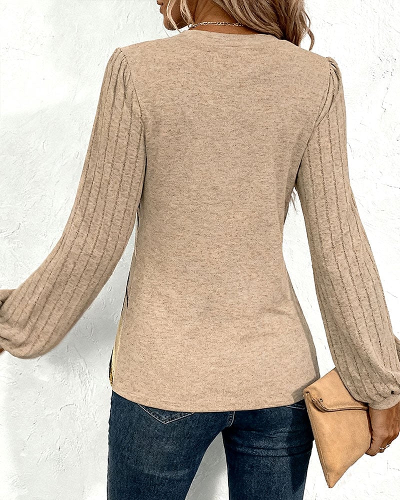 Top Met Gestreept Print-Lantaarnmouw