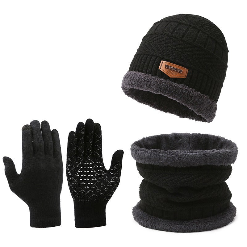 Knit Beanie Scarf and Gloves Warm 3-Piece Set