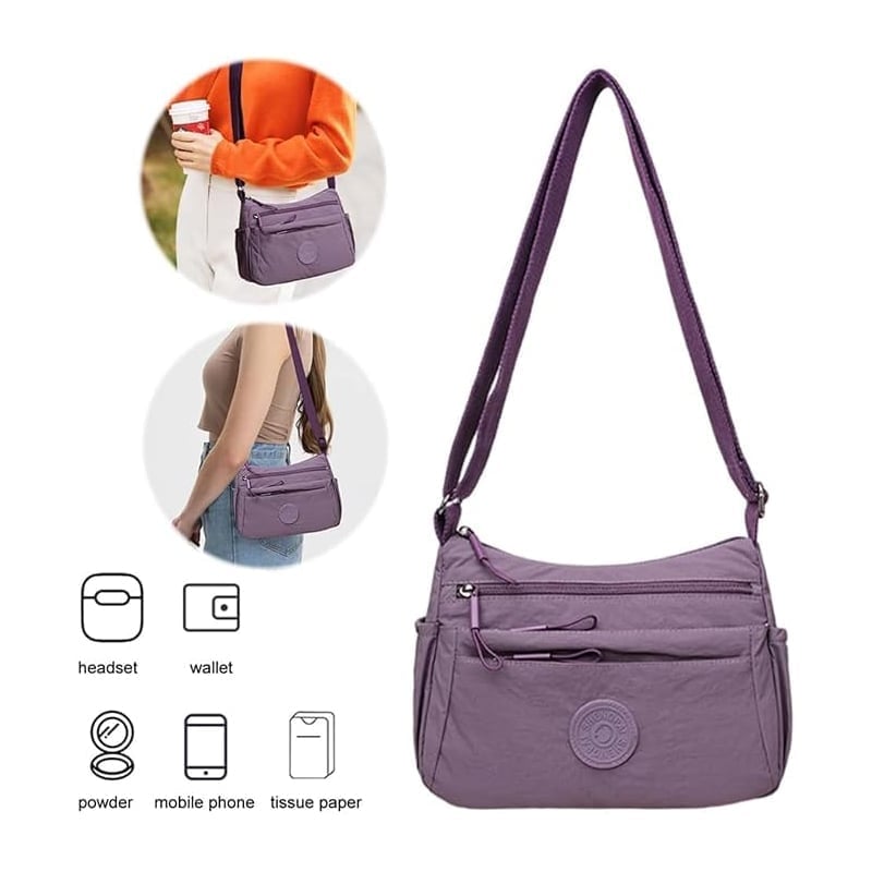 Solid Color Fashionable Multi-pocket Zipper Crossbody Bag