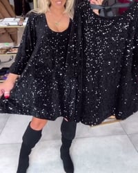 Velvet Sequined Dress With Wide Neckline