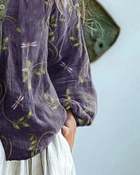 Dragonfly Embroidery V-Neck Blouse